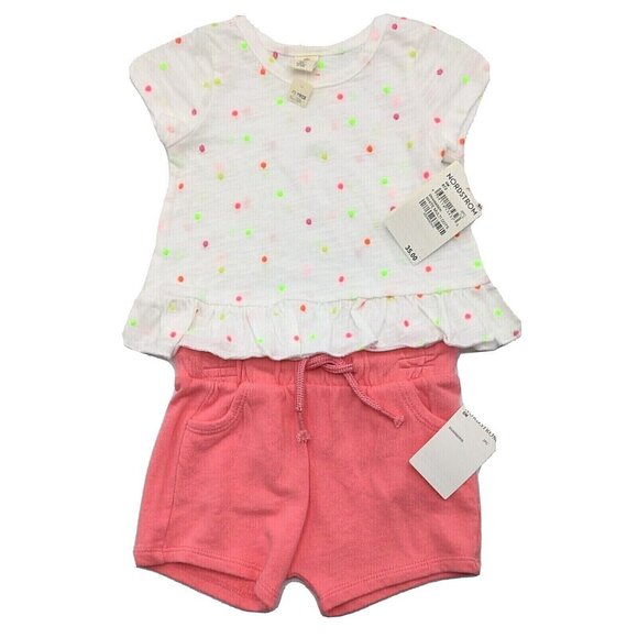 Tucker Tate NORDSTROM Baby Girls Two Piece Shorts Top Set Coral White 6 Mo. NEW - Picture 2 of 11